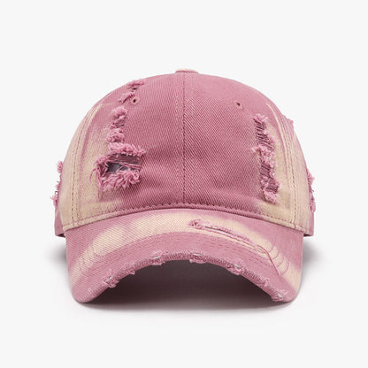 Distressed adjustable cotton baseball cap - pink purple / one size - distressed adjustable cotton baseball cap