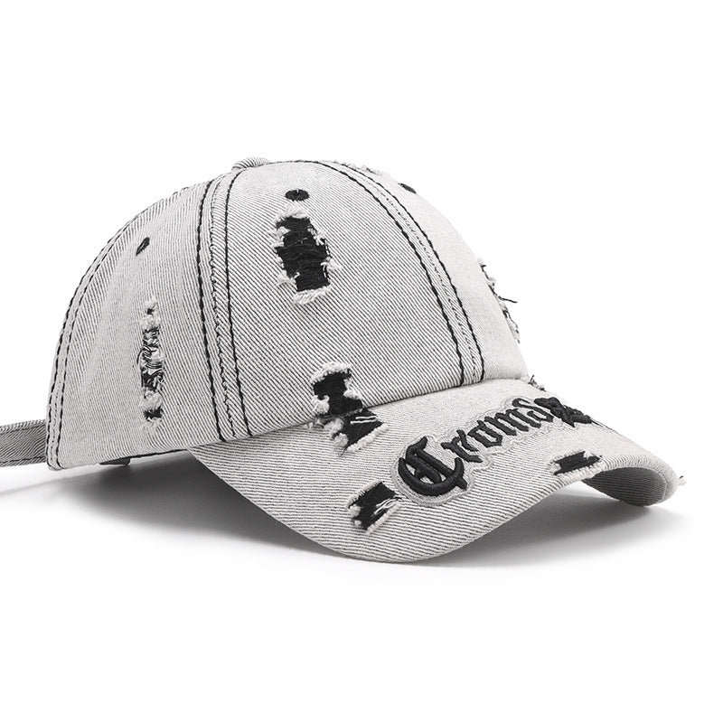 Distressed letter embroidered baseball cap - distressed letter embroidered baseball cap