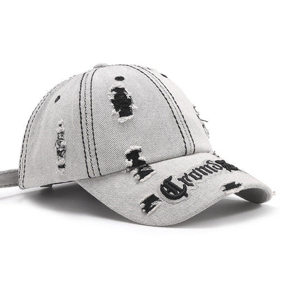 Distressed letter embroidered baseball cap - distressed letter embroidered baseball cap