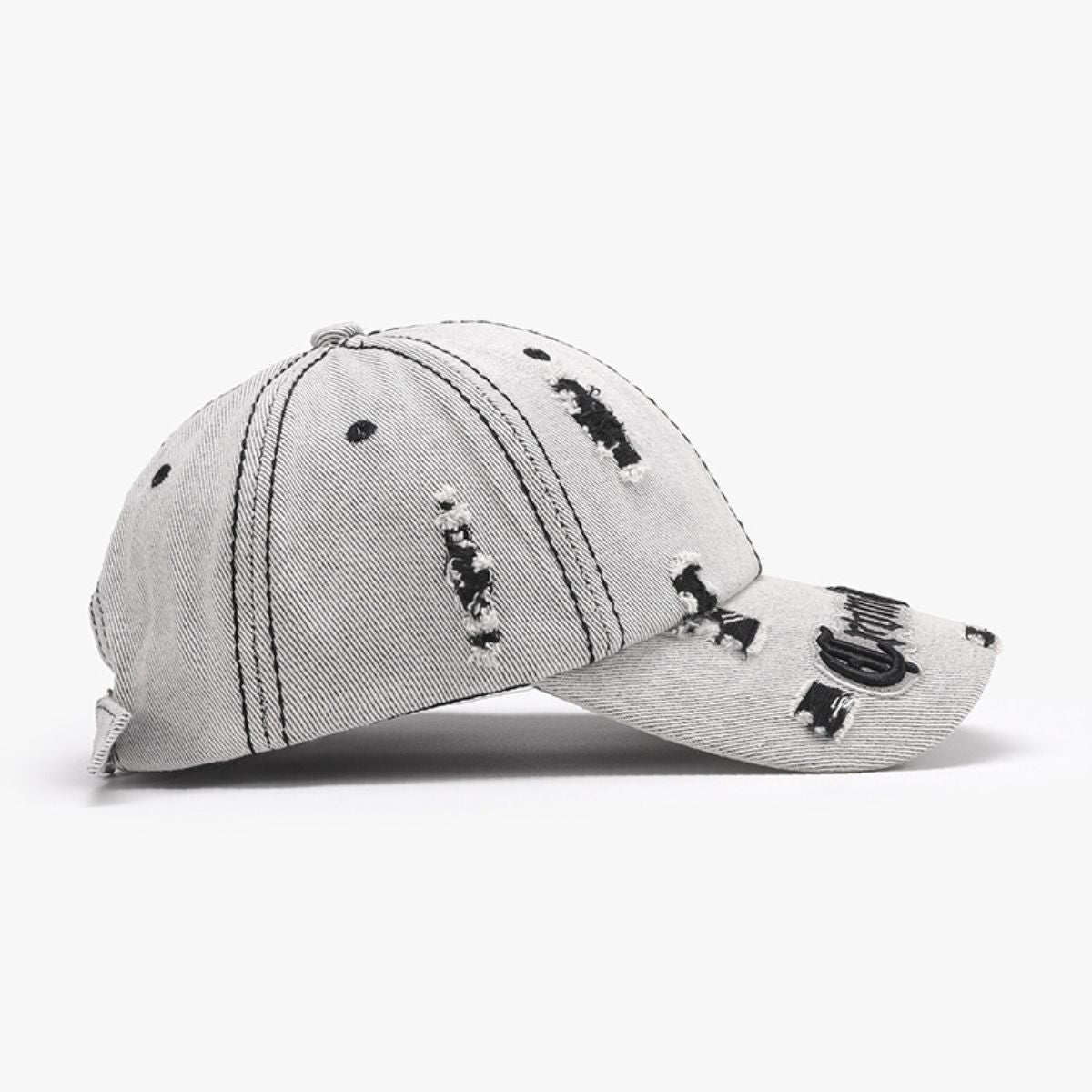 Distressed letter embroidered baseball cap - distressed letter embroidered baseball cap