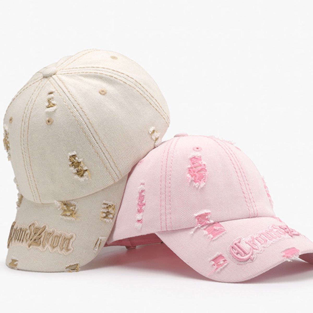 Distressed letter embroidered baseball cap - distressed letter embroidered baseball cap