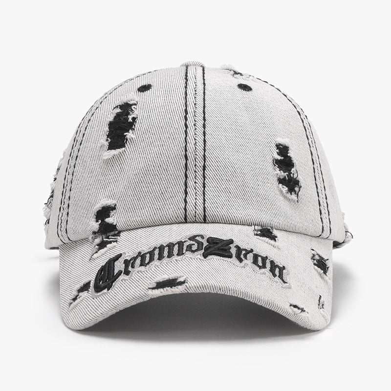 Distressed letter embroidered baseball cap - black / one size - distressed letter embroidered baseball cap