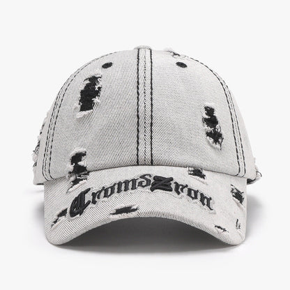 Distressed letter embroidered baseball cap - black / one size - distressed letter embroidered baseball cap