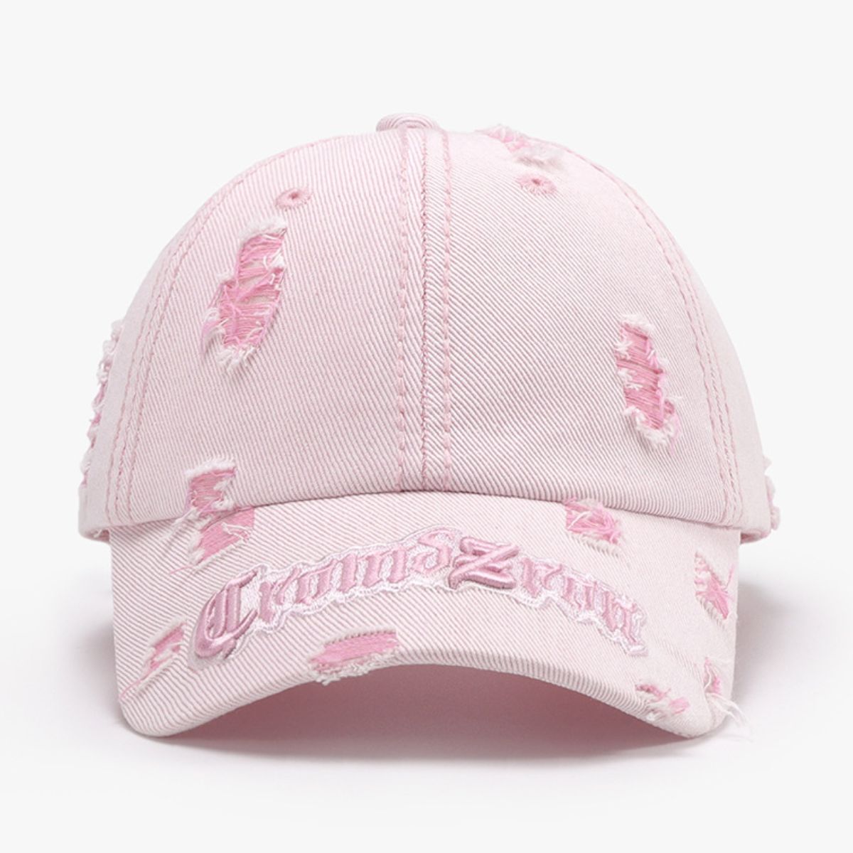 Distressed letter embroidered baseball cap - blush pink / one size - distressed letter embroidered baseball cap