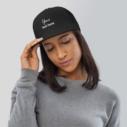 Embroidered custom 5 panel trucker cap - black - embroidered custom 5 panel trucker cap