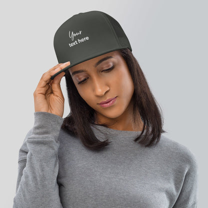Embroidered custom 5 panel trucker cap - charcoal - embroidered custom 5 panel trucker cap