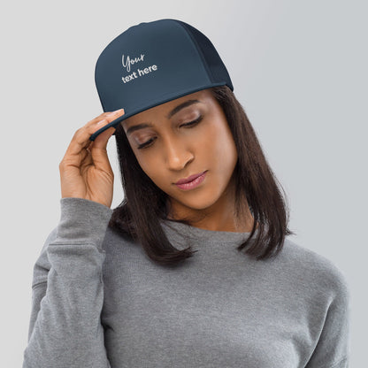 Embroidered custom 5 panel trucker cap - navy - embroidered custom 5 panel trucker cap