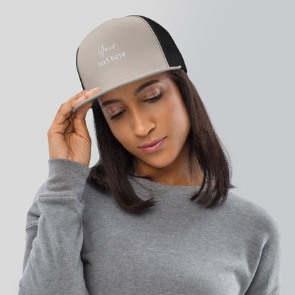 Embroidered custom 5 panel trucker cap - silver/ black - embroidered custom 5 panel trucker cap