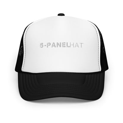 Embroidered foam 5-panel trucker hat - black / white / black - trucker hats