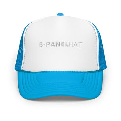 Embroidered foam 5-panel trucker hat - blue / white / blue - trucker hats