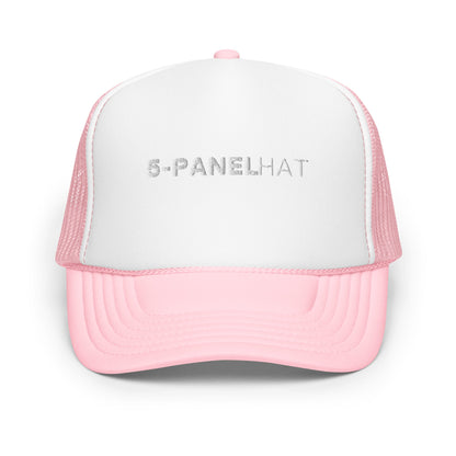 Embroidered foam 5-panel trucker hat - light pink / white / light pink - trucker hats