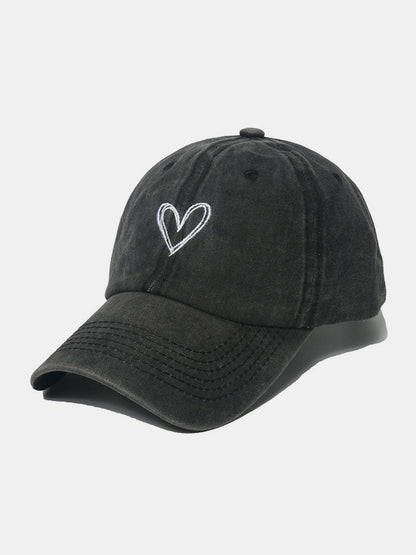Embroidered heart washed cotton baseball cap - black / one size - embroidered heart washed cotton baseball cap