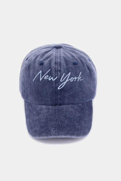 Zenana washed embroidered city baseball cap - new york navy / one size - zenana washed embroidered city baseball cap