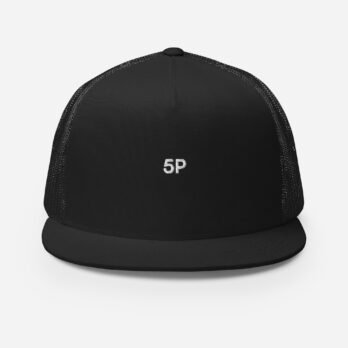 Embroidered Black 5 Panel Trucker Cap