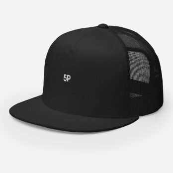 Embroidered Black 5 Panel Trucker Cap