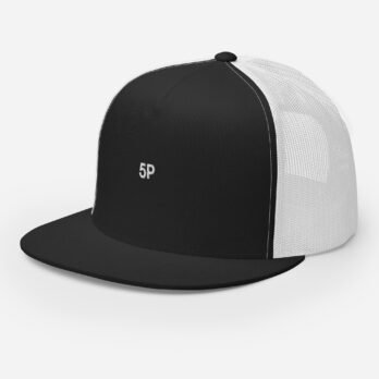 Embroidered Black & White 5 Panel Trucker Hat